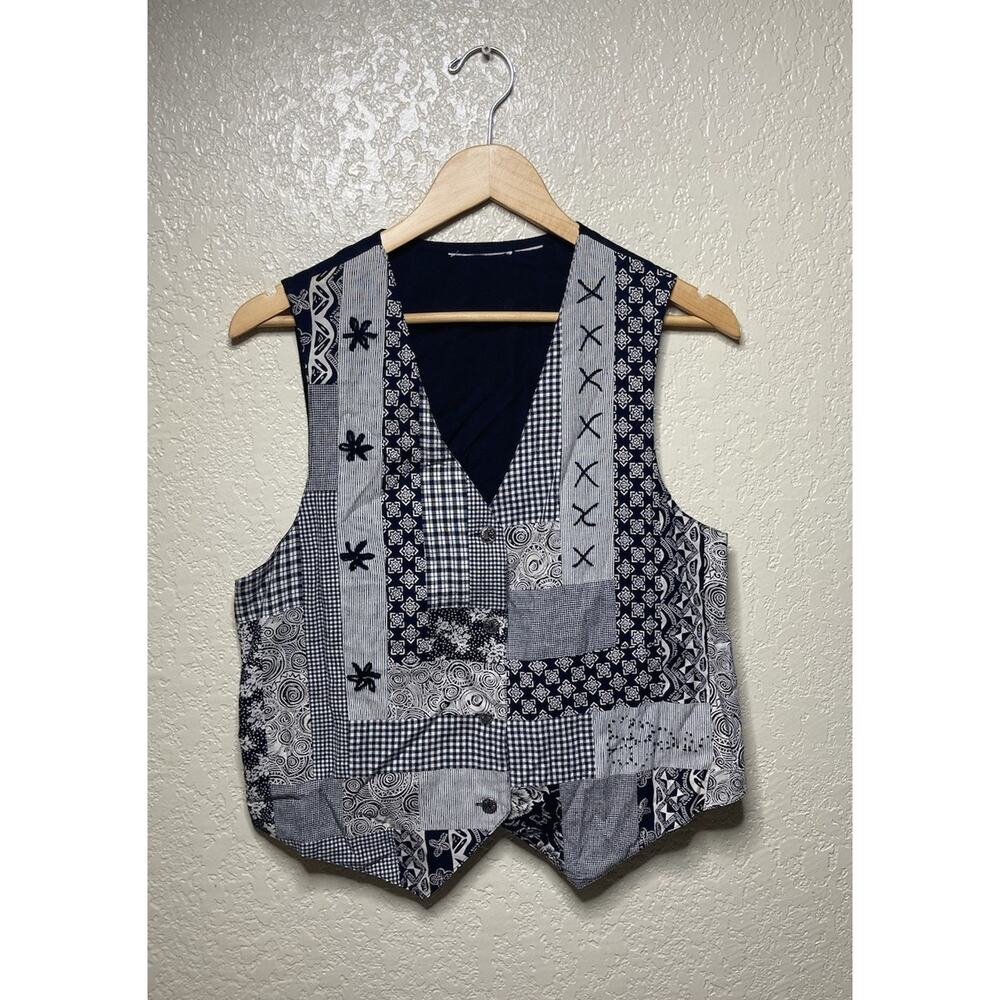 Vintage 90s Multi Print Vest Black White Womens Small Unbranded (No Tag)